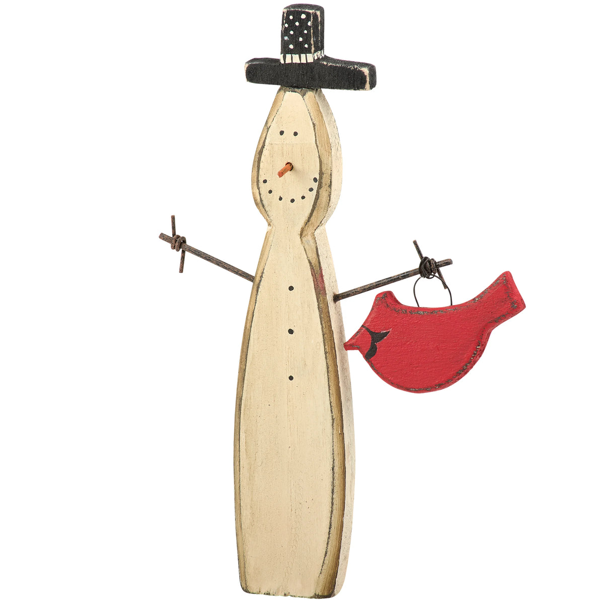 Wooden Snowman and Cardinal Tabletop Sitter