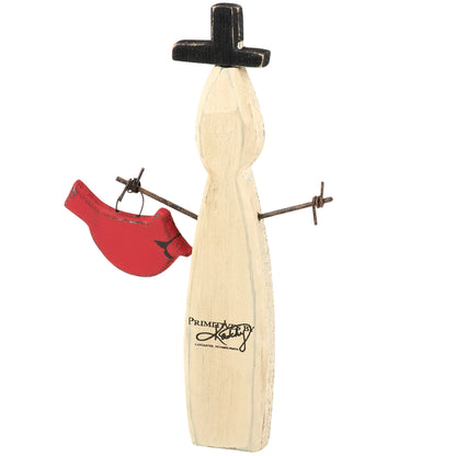 Wooden Snowman and Cardinal Tabletop Sitter
