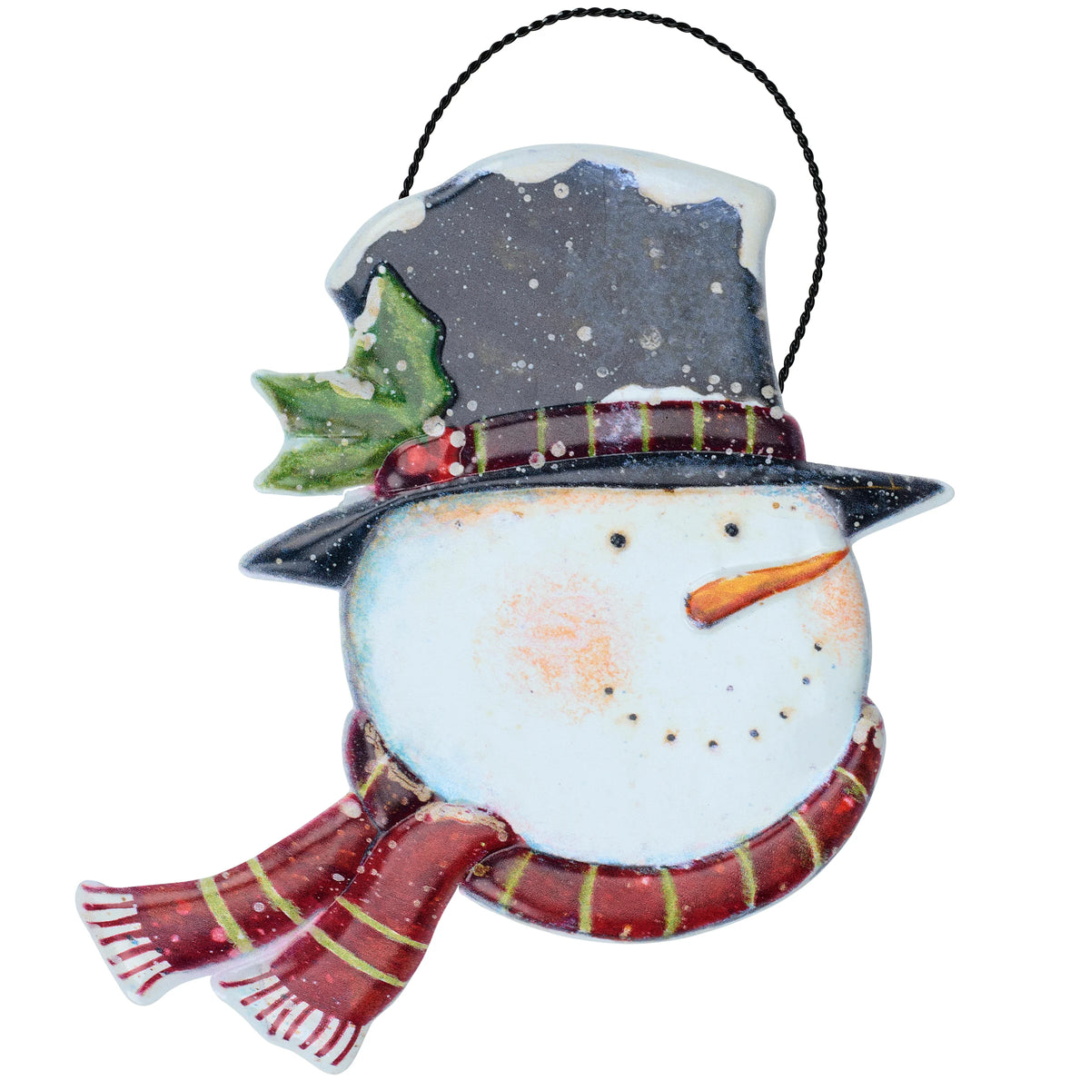 Distressed Metal Snowman Face Hanging Decor