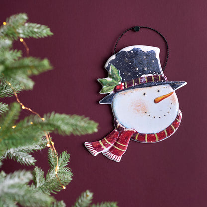 Distressed Metal Snowman Face Hanging Decor