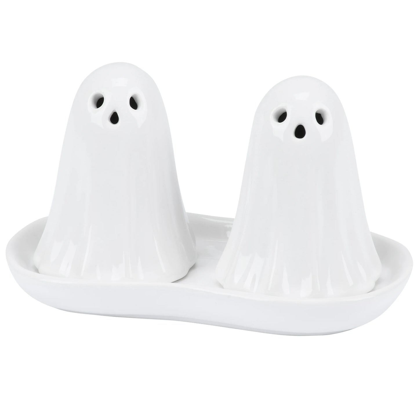 Ghost Salt and Pepper Shakers with Tray Set