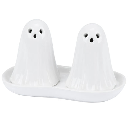 Ghost Salt and Pepper Shakers with Tray Set