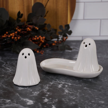 Ghost Salt and Pepper Shakers with Tray Set