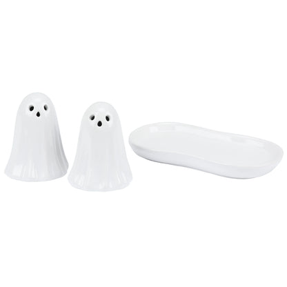 Ghost Salt and Pepper Shakers with Tray Set
