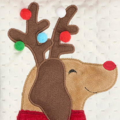 Antlered Dog Pom Pom Accented Christmas Stocking