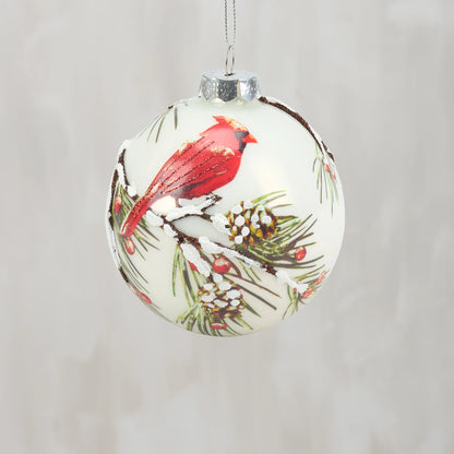 Glass Cardinal on a Snowy Branch Christmas Ornament