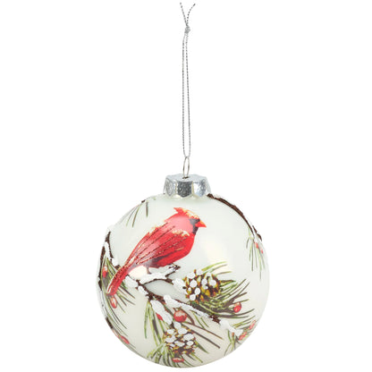 Glass Cardinal on a Snowy Branch Christmas Ornament