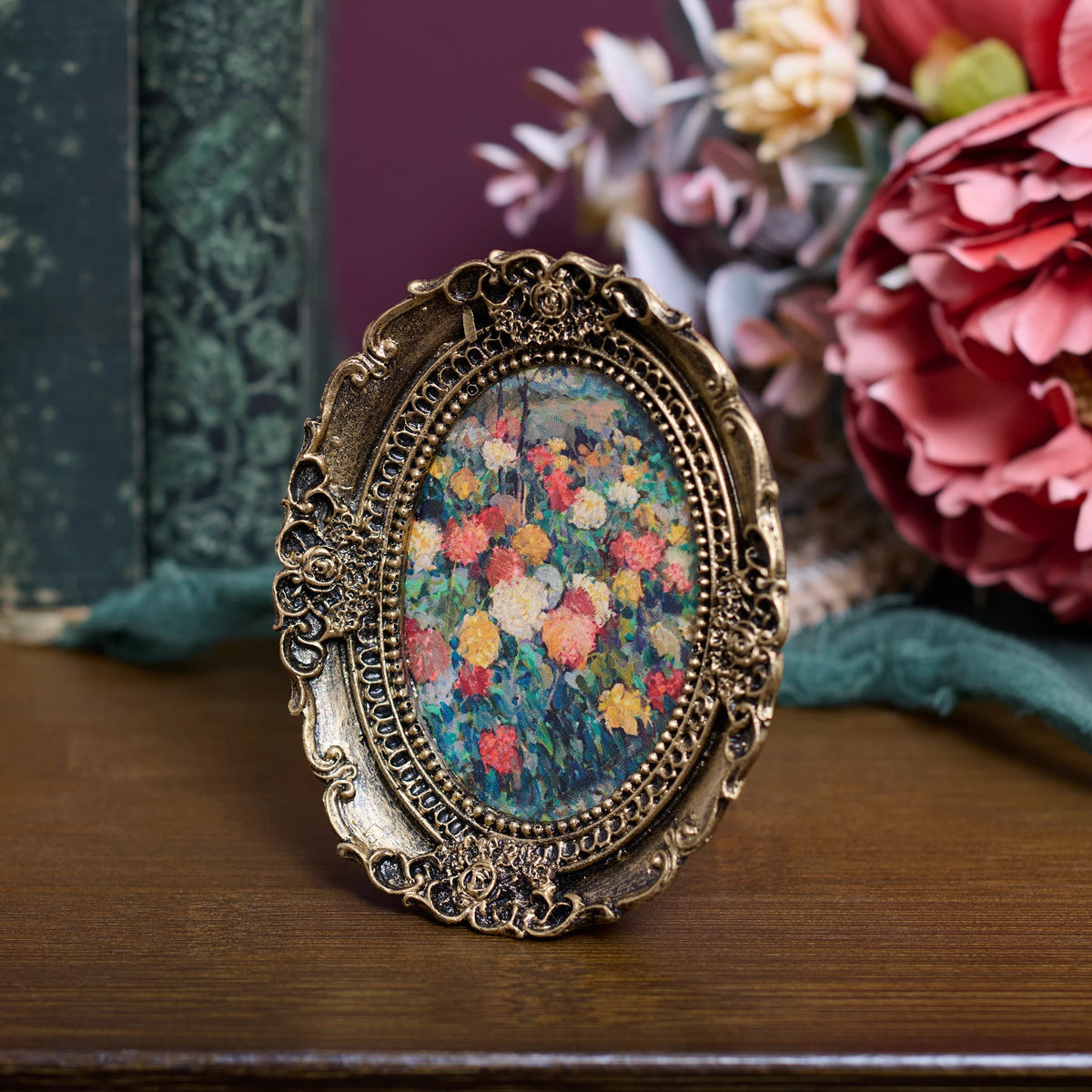 Victorian Flower Garden Framed Art with Easel and Magnet