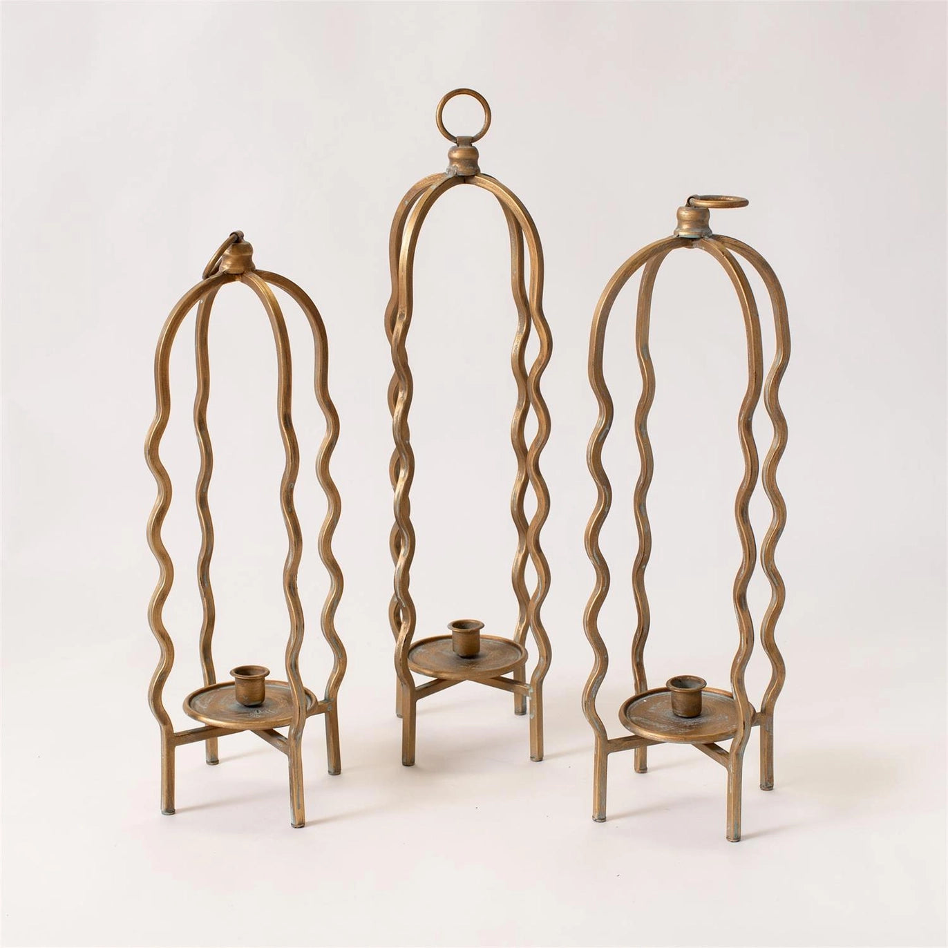 Wavy Gold Taper or Pillar Candle Holder Lantern - 3 sizes
