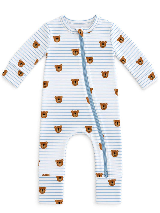 Blue Bear Stripe / Organic Cotton 2-Way Zip Romper - Infant