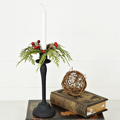 Superior Real Touch Mix Cedar with Red Berries Taper Candle Ring