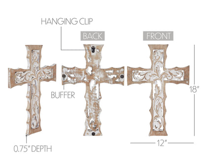 Distressed White Carved Wooden Cross Wall Decor 18" X 12"