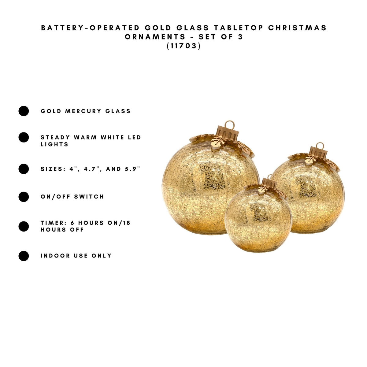 Gold Glass Lighted Tabletop Ornament - 3 Options