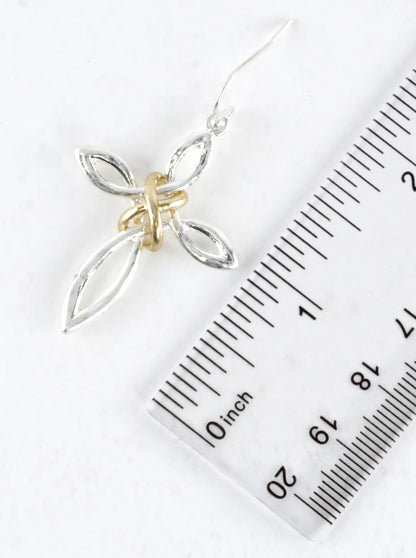 2 Tone Infinity Knot Cross Drop Earrings