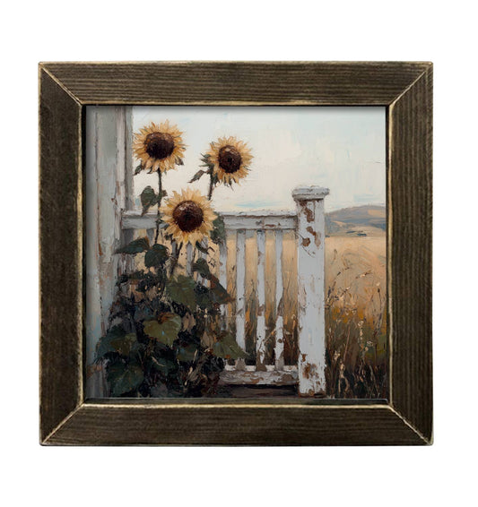 Sunflowers by the Railing Framed Art