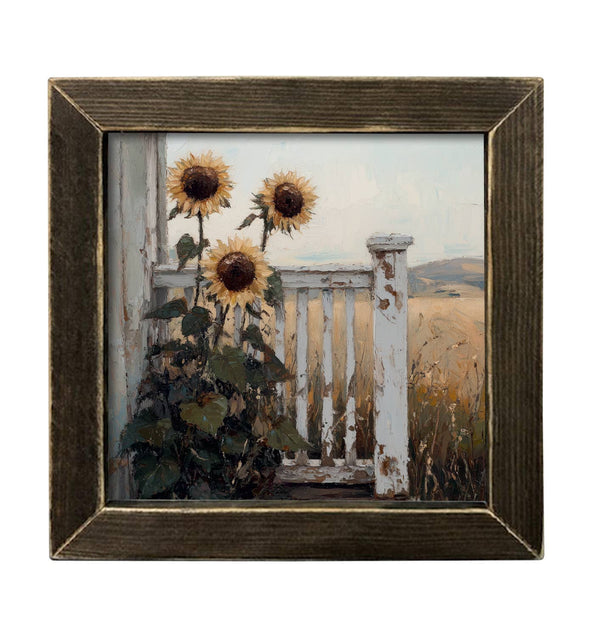 Sunflowers by the Railing Framed Art