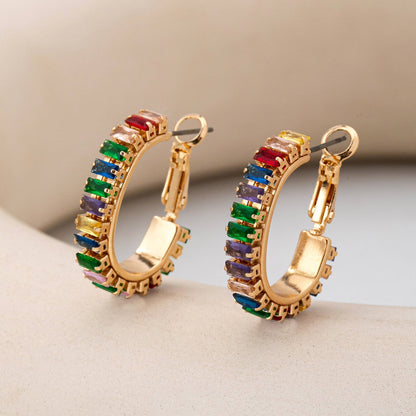 Multicolor Baguette Crystal Hoop Earrings