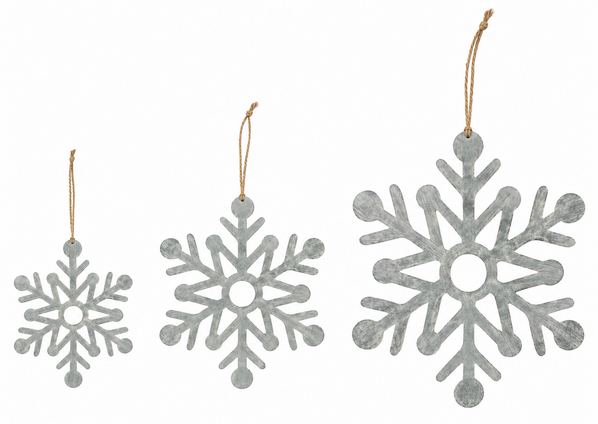 Brushed Galvanized Metal Snowflake Ornament - 3 Sizes