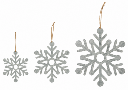 Brushed Galvanized Metal Snowflake Ornament - 3 Sizes