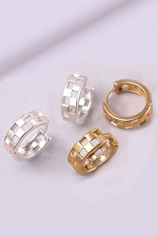 Mini Cutout Checker Hoop Huggie Earrings