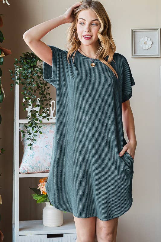 Ribbed Dress with Side Pockets - Choose Your Color