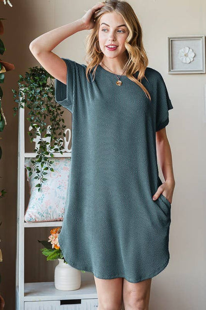 Ribbed Dress with Side Pockets - Choose Your Color
