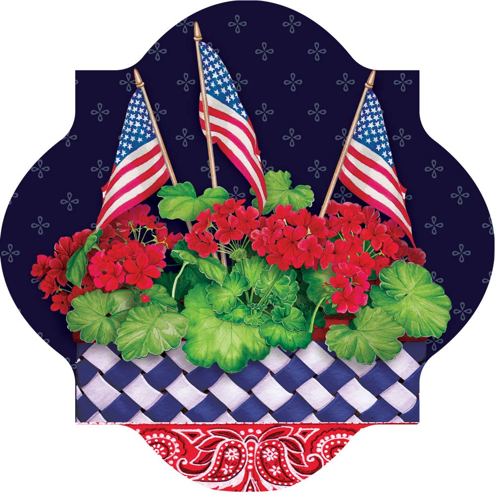 Geraniums and Flags Patriotic Door Hanger 19" x 19"