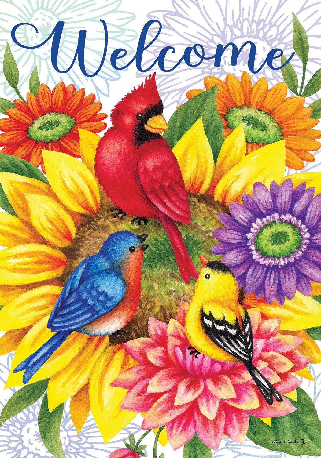 Birds & Flowers Garden Flag  12” x 18”