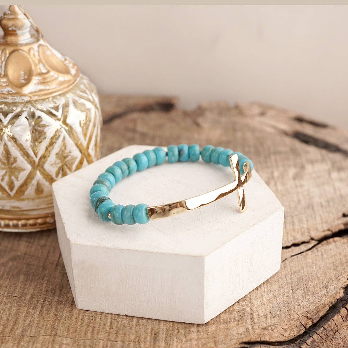 Beaded Rondelle Acrylic Cross Bracelet