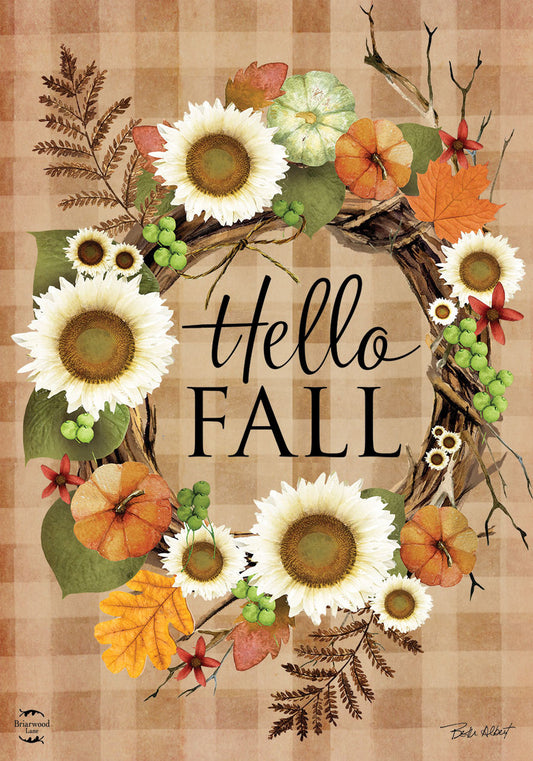 Hello Fall Wreath Garden Flag