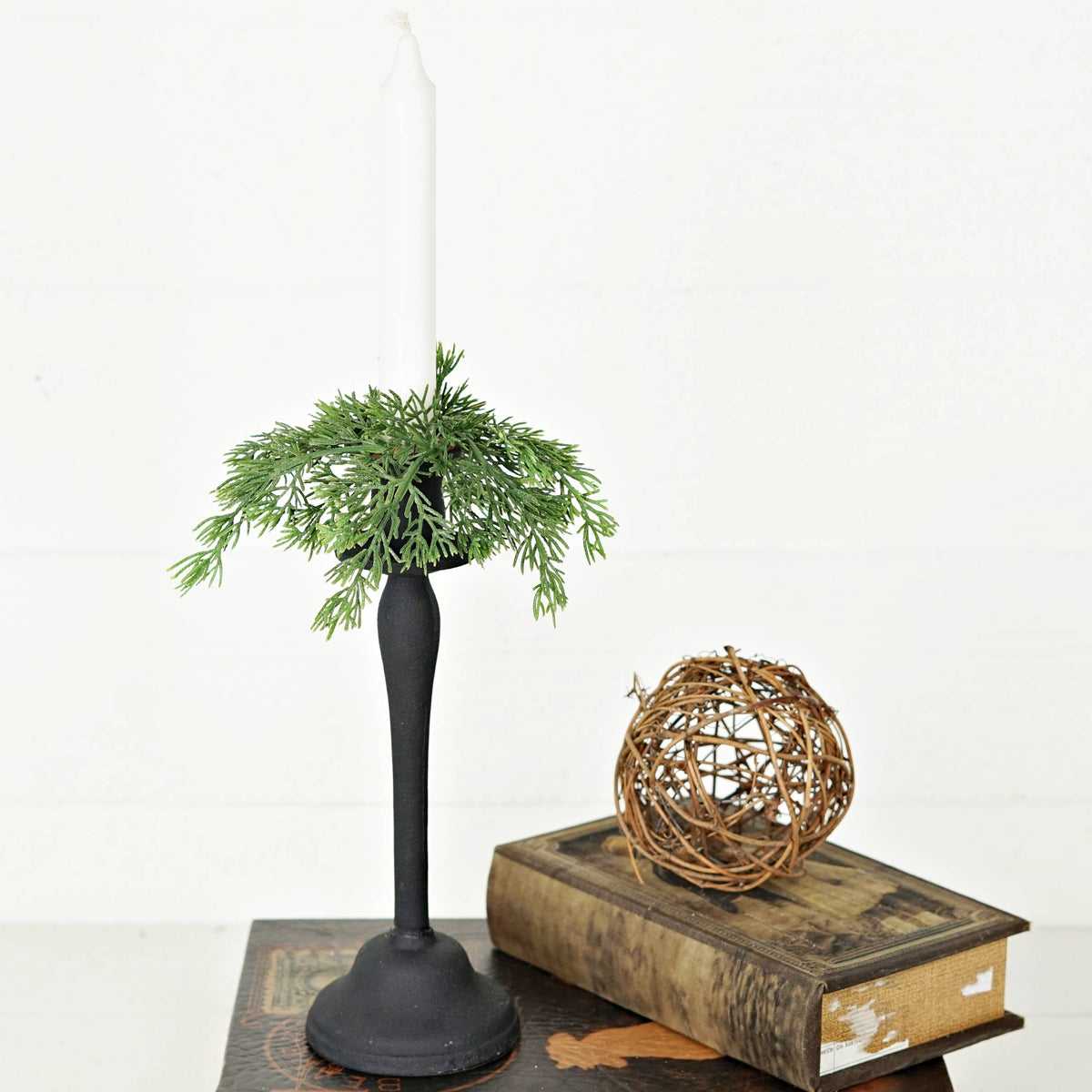 Soft Touch Evergreen Juniper Taper Candle Ring Wreath - 8"