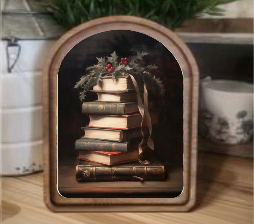 Christmas Books Framed Art - Arch Top