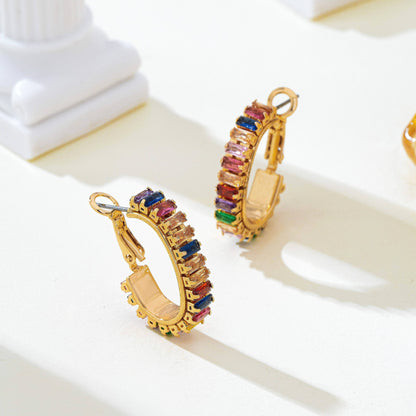Multicolor Baguette Crystal Hoop Earrings