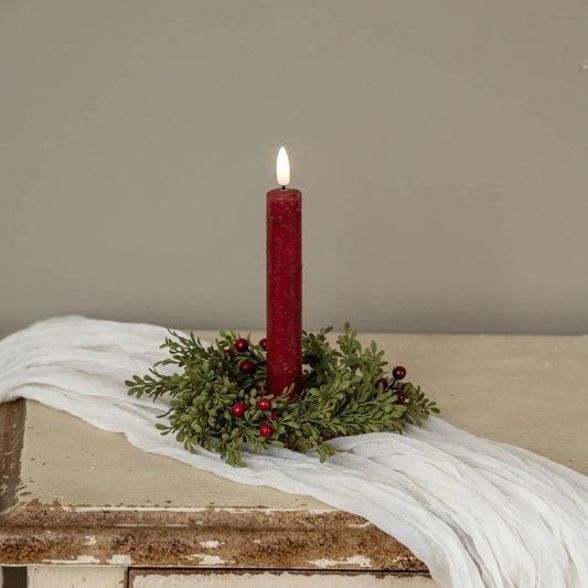 Mini Leaf Taper Candle Ring with Red Berries