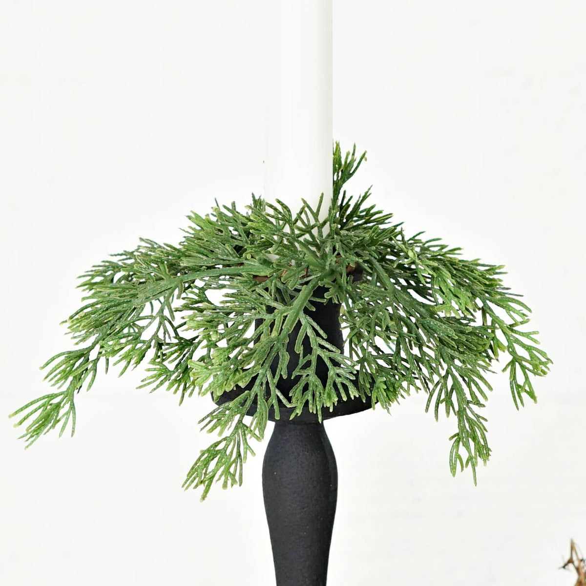 Soft Touch Evergreen Juniper Taper Candle Ring Wreath - 8"