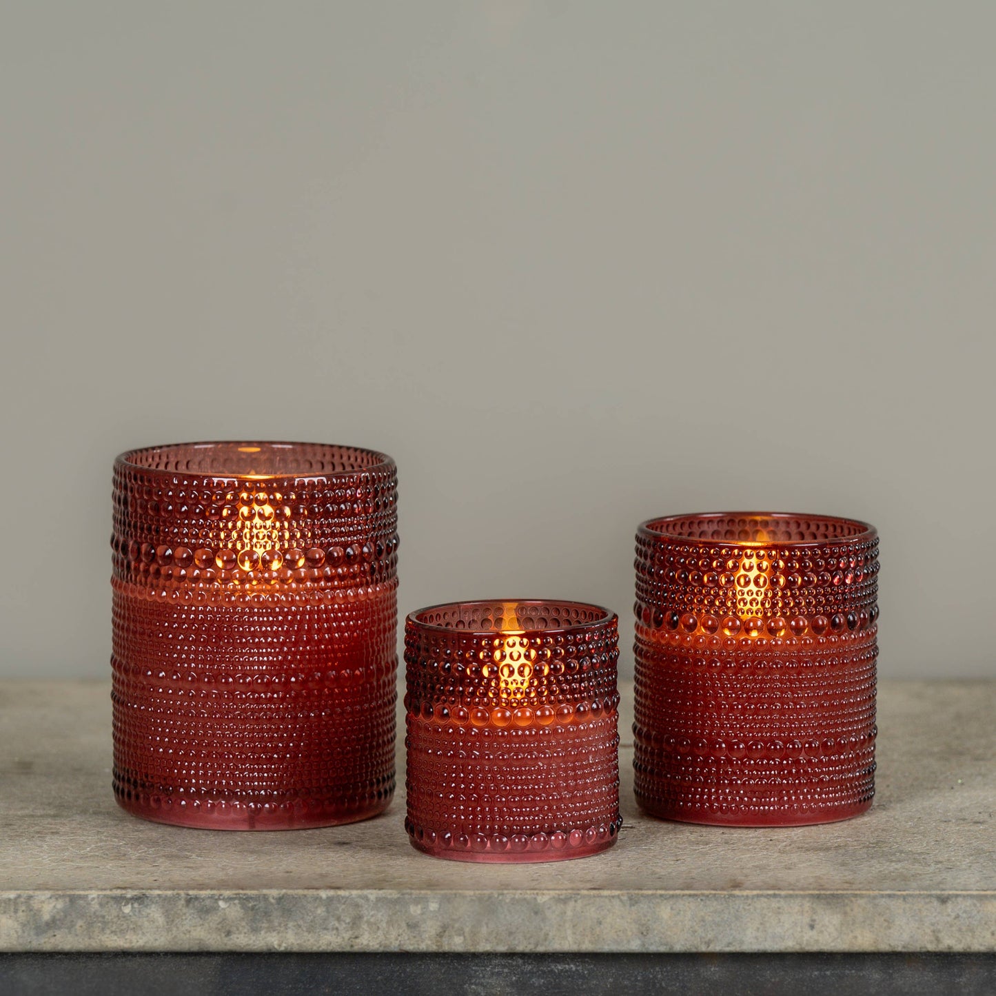 Burgundy Dotted Glass Flameless LED Candle - 2 Sizes
