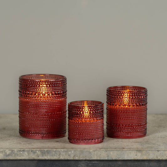 Burgundy Dotted Glass Flameless LED Candle - 2 Sizes