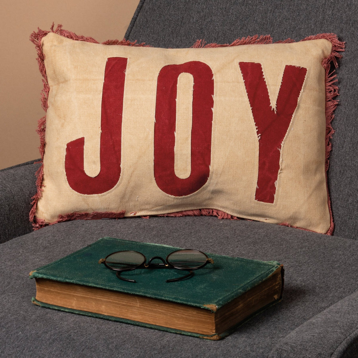 Red Joy Fringe Trim Throw Pillow