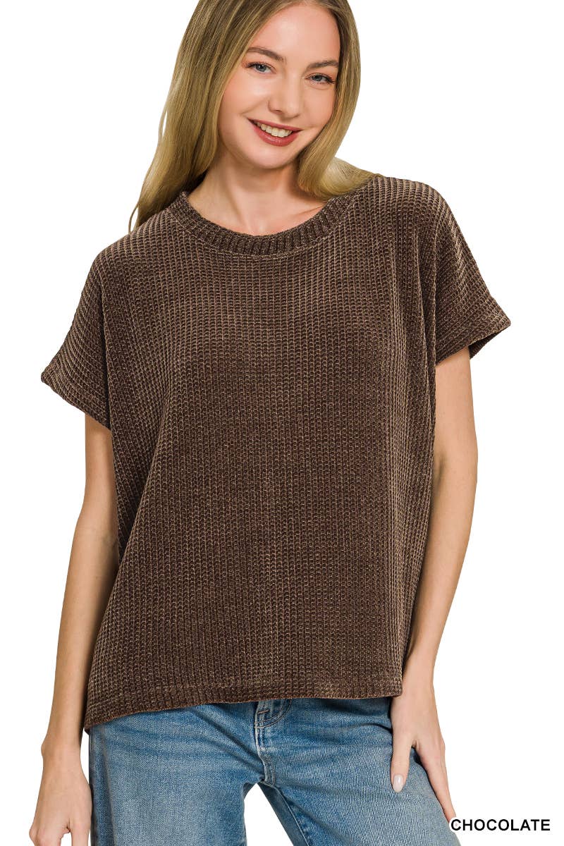Chenille Waffle Cap Sleeve Sweater - Color Options
