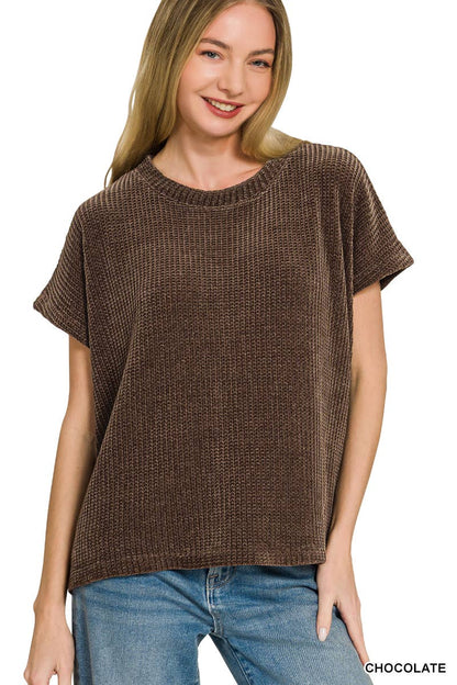 Chenille Waffle Cap Sleeve Sweater - Color Options