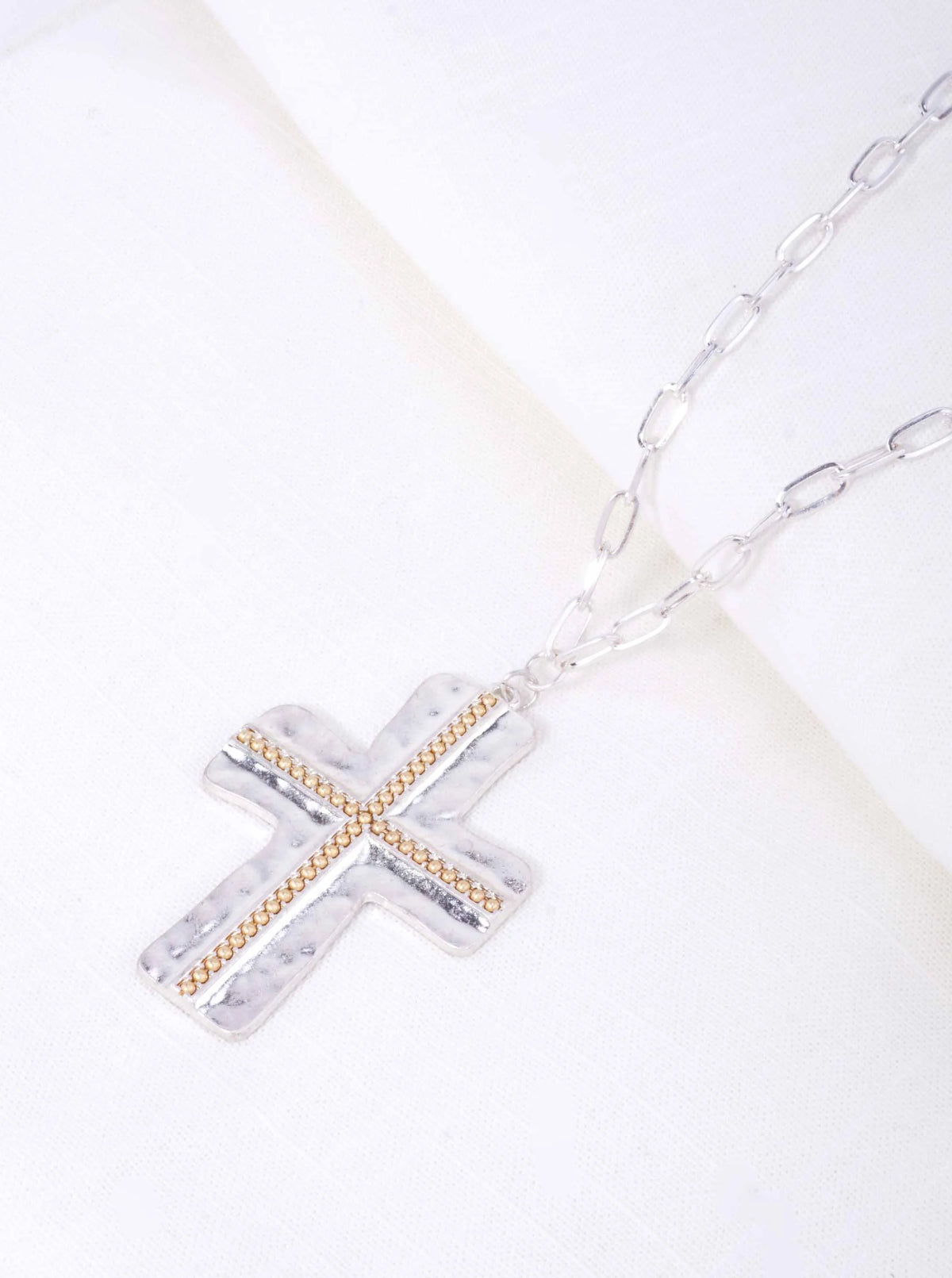 Elegant Cross Hammered Pendant Necklace