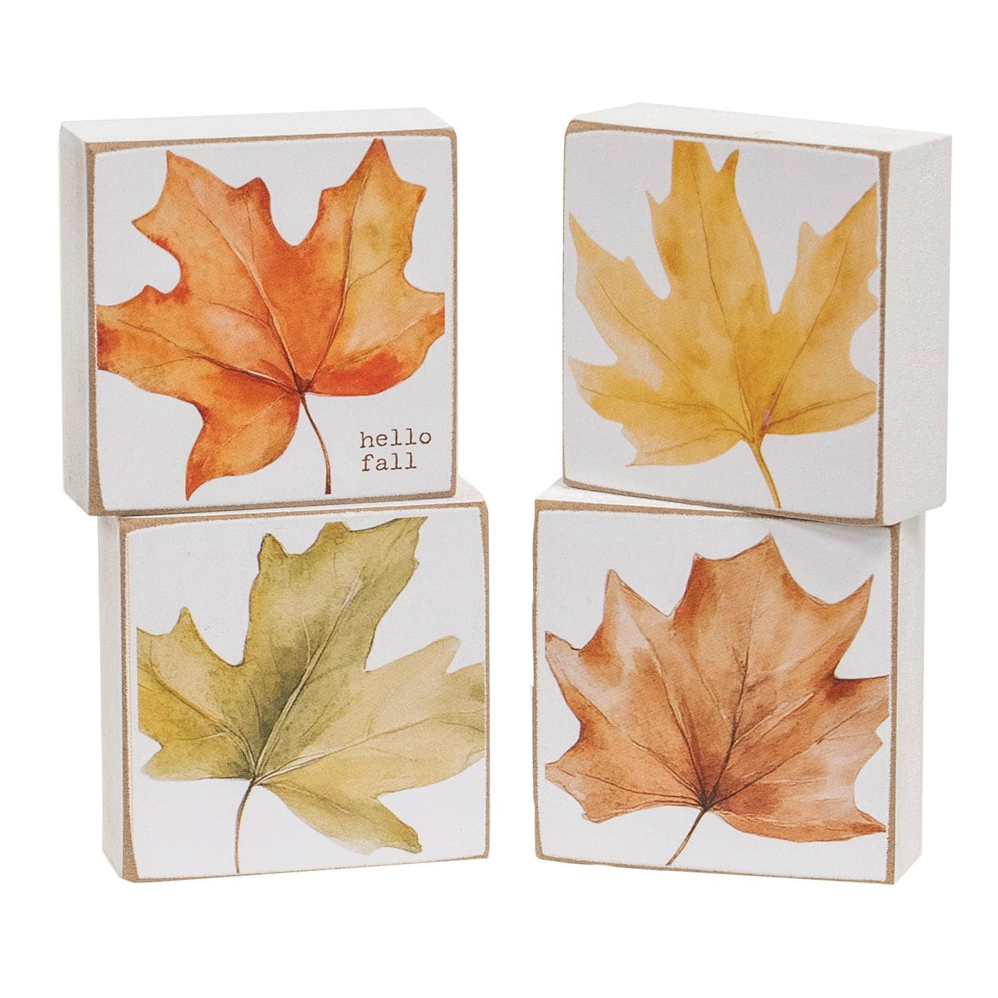 Hello Fall Watercolor Leaf Decorative Block - Four Color Options