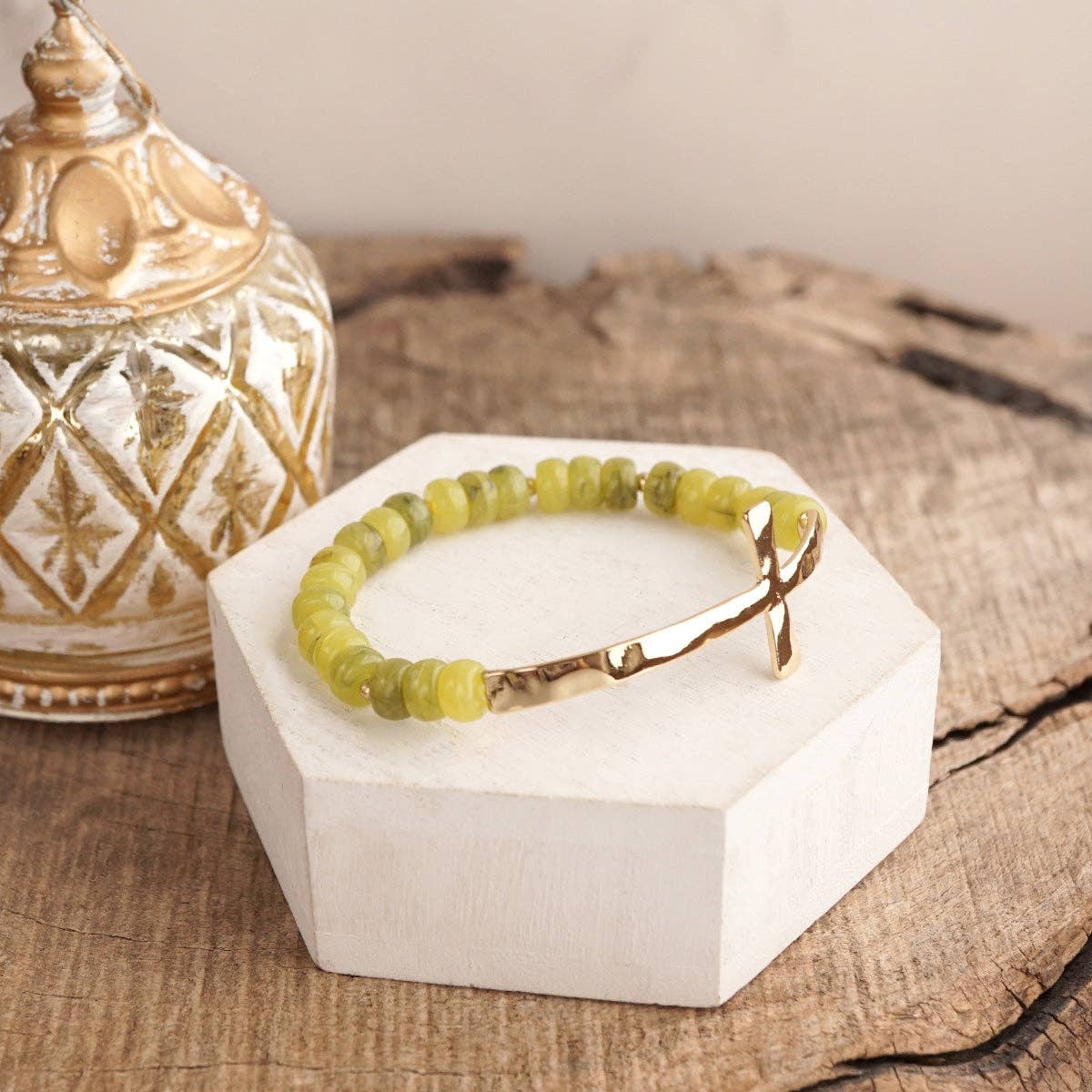 Beaded Rondelle Acrylic Cross Bracelet