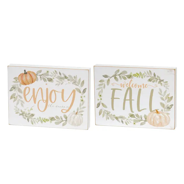 Welcome Fall or Enjoy the Season Watercolor Pumpkin Box Sign, 2 Options