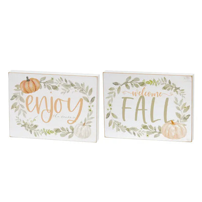 Welcome Fall or Enjoy the Season Watercolor Pumpkin Box Sign, 2 Options