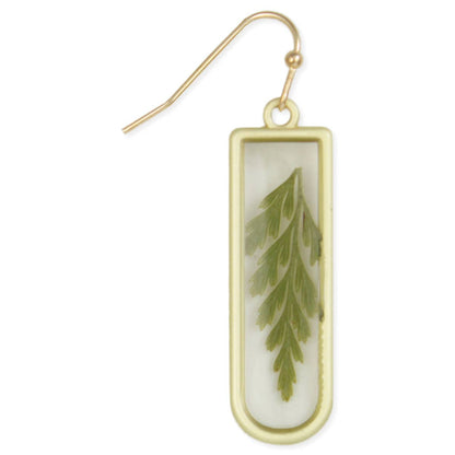 Gold Bar Green Dried Flower Fern Earrings