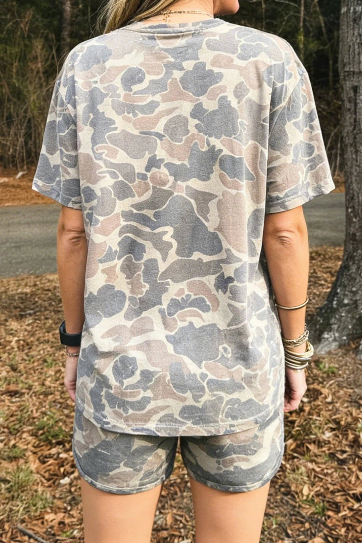 Camouflage Two Piece Tee & Shorts Lounge Set Outfit