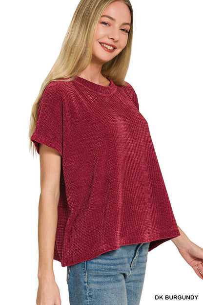 Chenille Waffle Cap Sleeve Sweater - Color Options