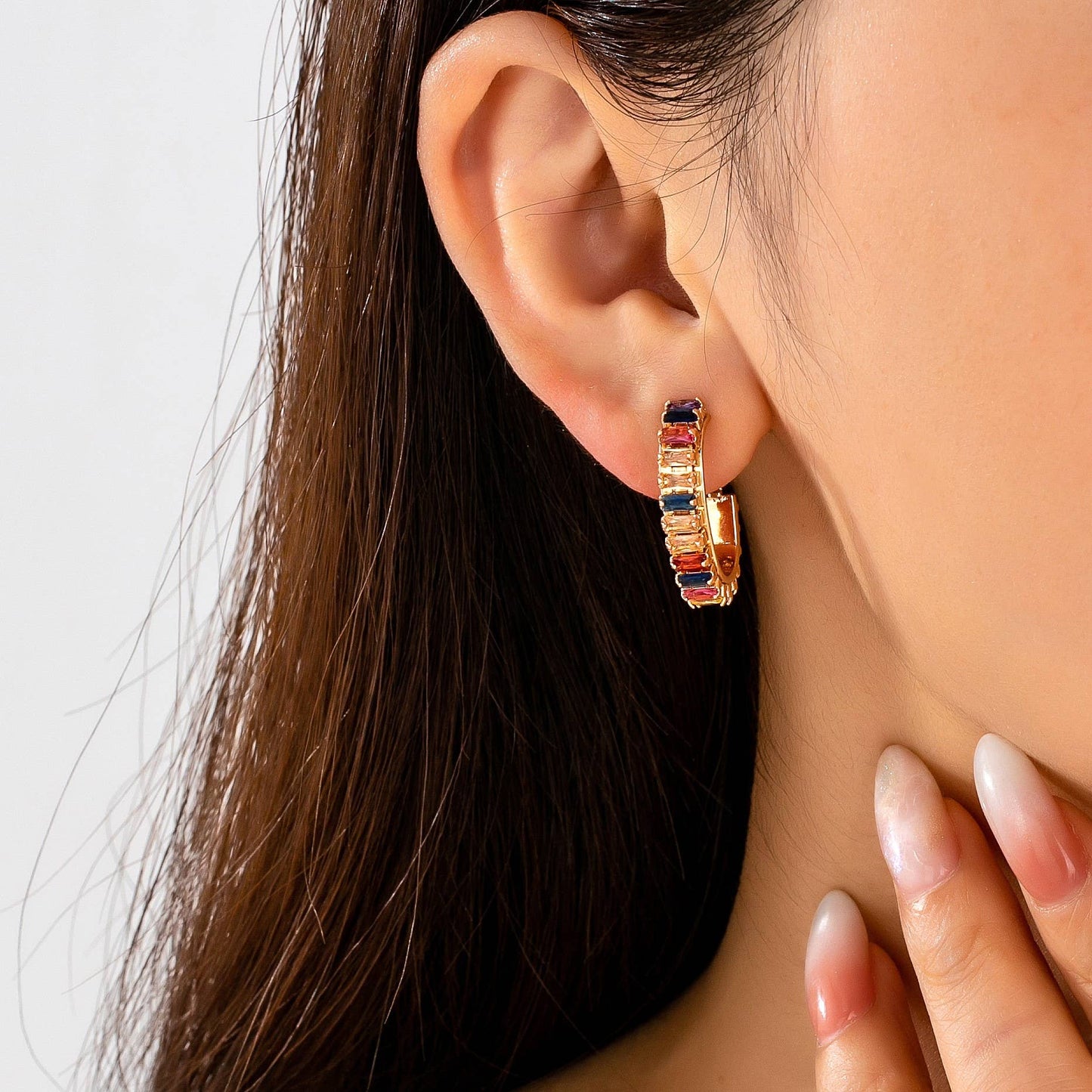 Multicolor Baguette Crystal Hoop Earrings
