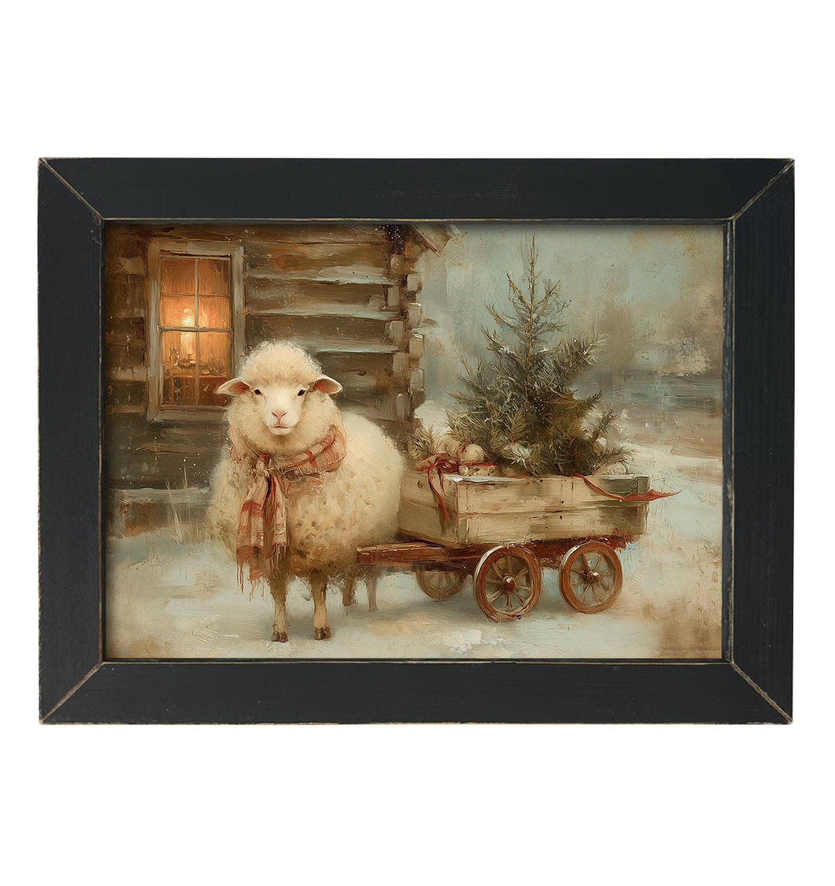 Vintage Style Christmas Sheep Framed Art